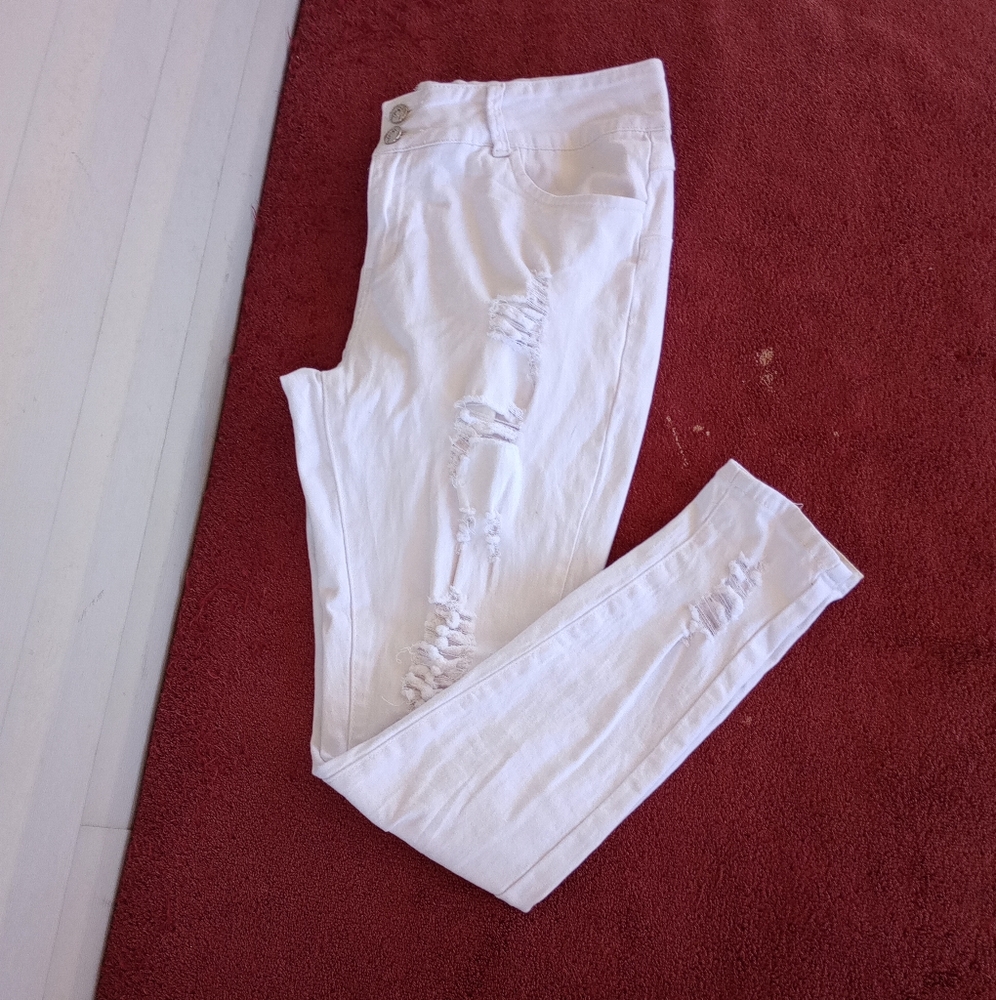 Ella jeans women's skinny distressed white jeans Sz 14